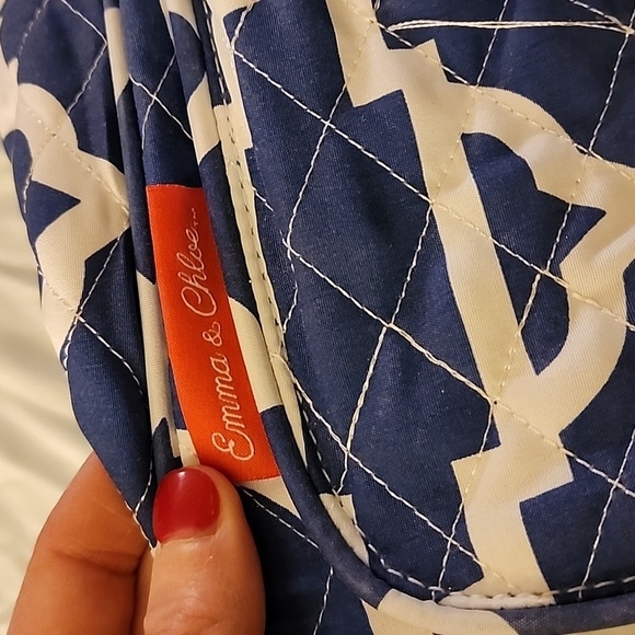 Nwot Emma and Chloe tote blue/white lattice  retro colors preppy zip pockets - Picture 3 of 11